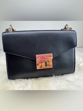 Michael Kors Black Leather Crossbody with Gold Turn-Lock
